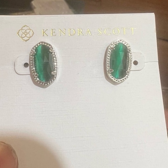 Ellie Silver Stud Earrings in Emerald Cats Eye - Picture 2 of 10